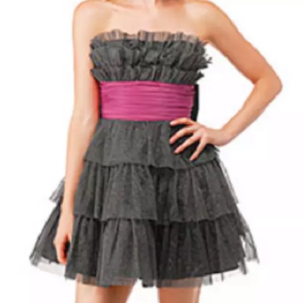 Vintage Betsey Johnson 90 2000 y2K ruffle glitter silk Full Tiered cupcake dress - Picture 1 of 17